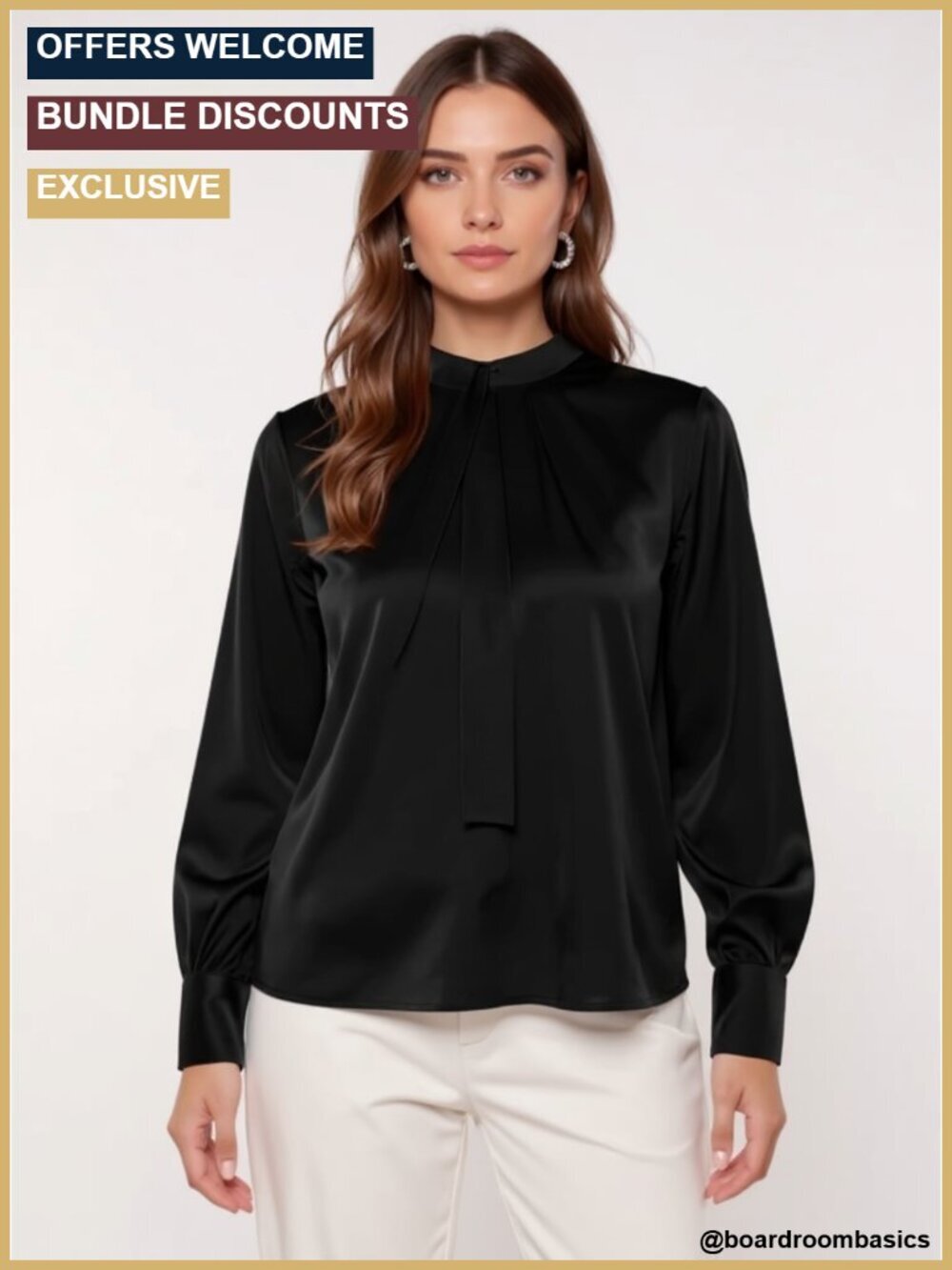 Satin Blouse Pleated Mock Neck Long Sleeve Bishop Sleeve Silky Top Dressy